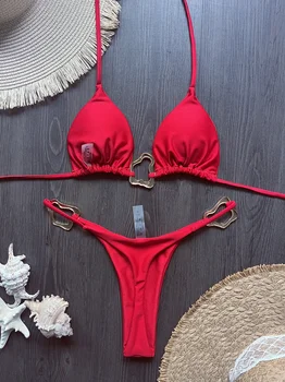 Halter Micro Bikini Set 2 Sexy Halter Micro Bikini 2026 Women Swimsuit Solid Swimwear Thong Bikinis Set Brazilian Beach Wear Bathing Suit Biquini Female 2