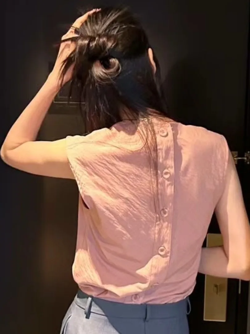 Ele Svel irt เสื้อผ้าผู้หญิงแฟชั่นเกาหลีดีไซน์ฤดูร้อนใหม่ Sle ature วัสดุคุณภาพสูงรูปแบบสีบริสุทธิ์