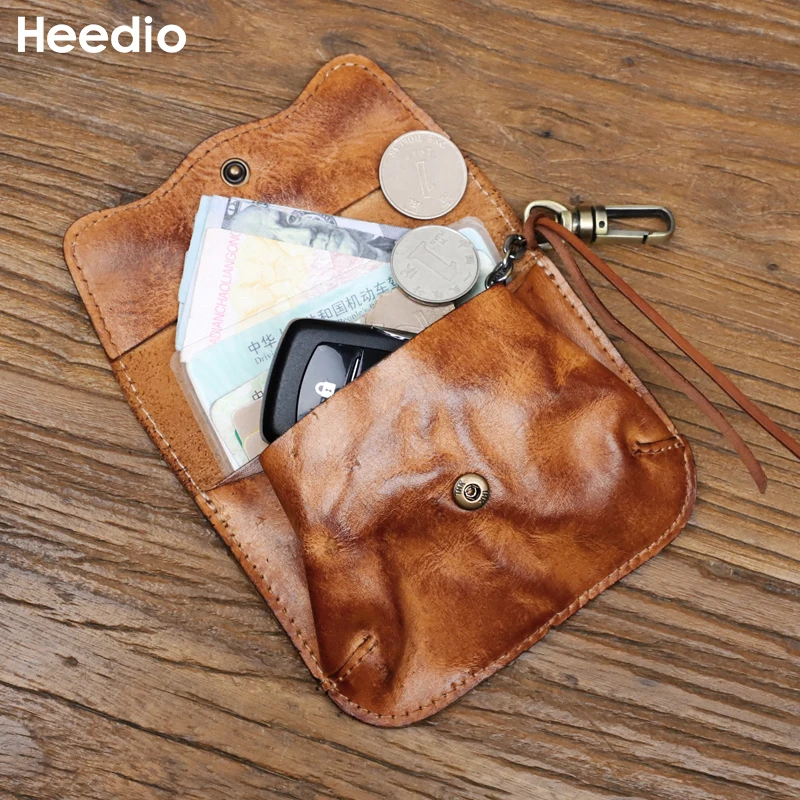 Vintage Genuine Leather Coin Purse Small Card Bag For Women Men Short Wallet Mini Card Holder Cowhide Money Bag