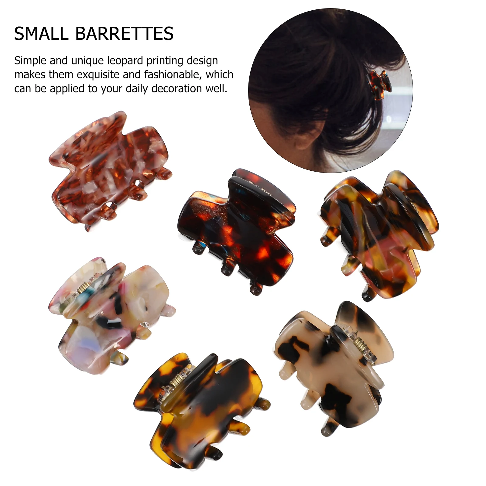 

6 Pcs Printed Hair Clips Acetate Gripper Small Claw Mini Small Barrettes Ponytail Barrettes Comfortable Fashionable