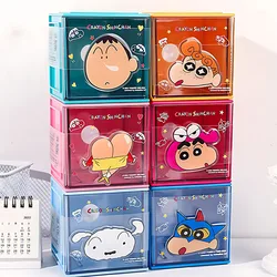 6PCS Kawaii Crayon Shin-chans Stackable Storage Box Acrylic Jewelry Ring Stationery Storage Daily Organization Girl Gift Lovely