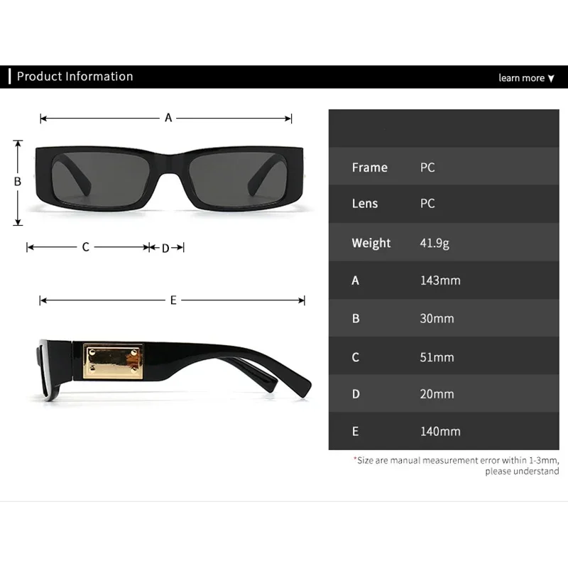 Luxury Brand Designer Small Frame Rectangle Sunglasses Women For Men Trend Punk Classic Sun Glasses Vintage Metal Square Shades