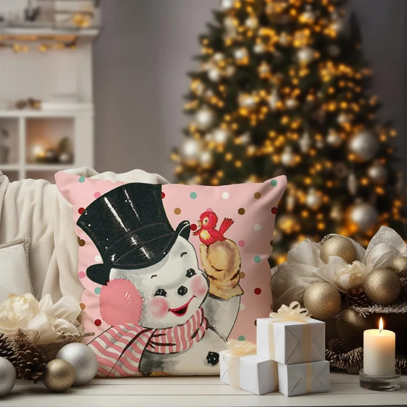 Pink Christmas Ornament Pillow Cases Set of 4 Winter Holidays Pillow Decoration Cushion Box