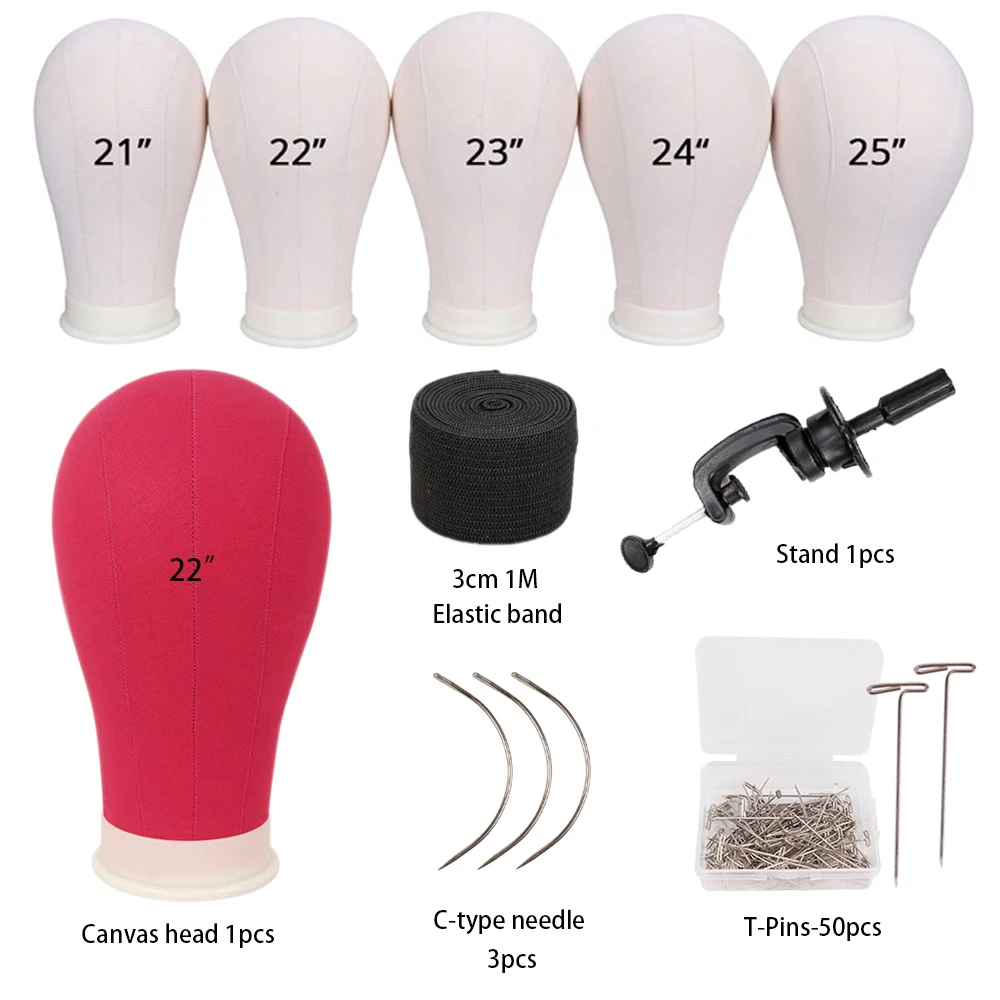 

Yajukai Wig Head Canvas Block Head 22" Rose Pink Canvas Head & 21''To 25''Mannequin Head Canvas Head With Stand For Making Wigs