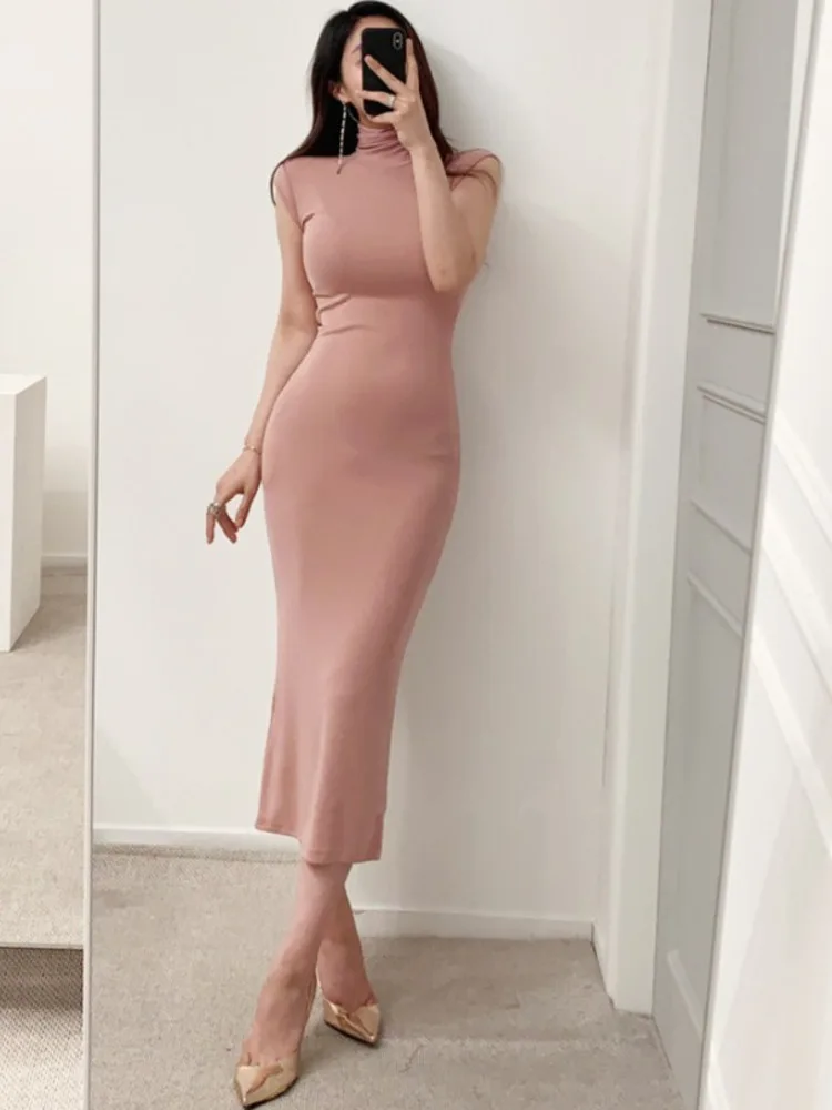 WOMENGAGA Korea 2022 Autumn Clothing New Style Feminine Turtleneck Slim Sexy Tank Maxi Long Dress Hot Sexy Korean Women FD11