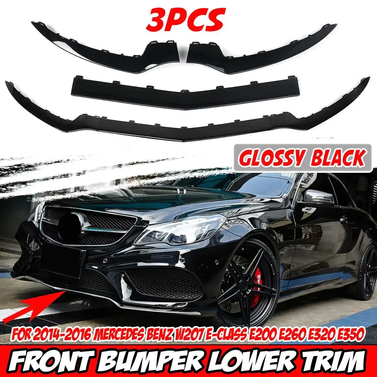 

Black 3x Car Front Bumper Lip Splitter Diffuser Protector Cover For Mercedes For Benz W207 E-Class E200 E350 2014-2016 Body Kit