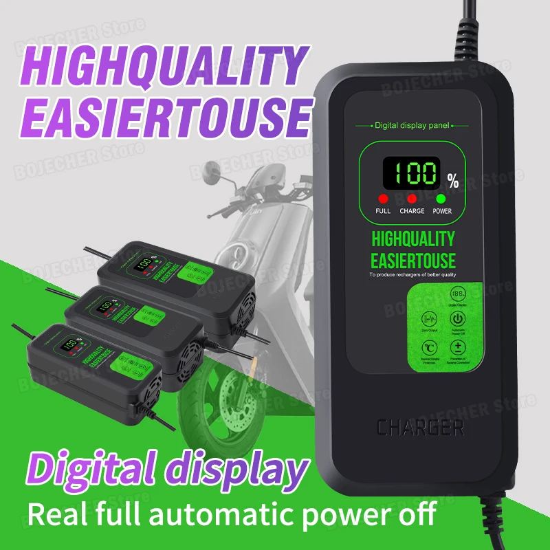 36V 42V / 48V 54.6V 2A 5A Digital Display Lithium Battery Charger Newly Upgraded Power Supply Adapters DC5525 With Fan EU Plug