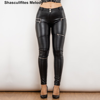 Shascullfites Melody Women Matt Black Pu Leather Pants Push Up High Waist Elasticity Solid Sexy Casual Punk Leggings