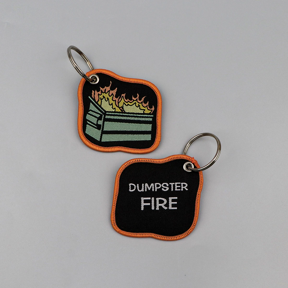 DUMPSTER FIRE Embroidery Key Fobs Funny Keychain For Motorcycles Cars Key Ring Holder Key Tags Chaveiro Jewelry Gift
