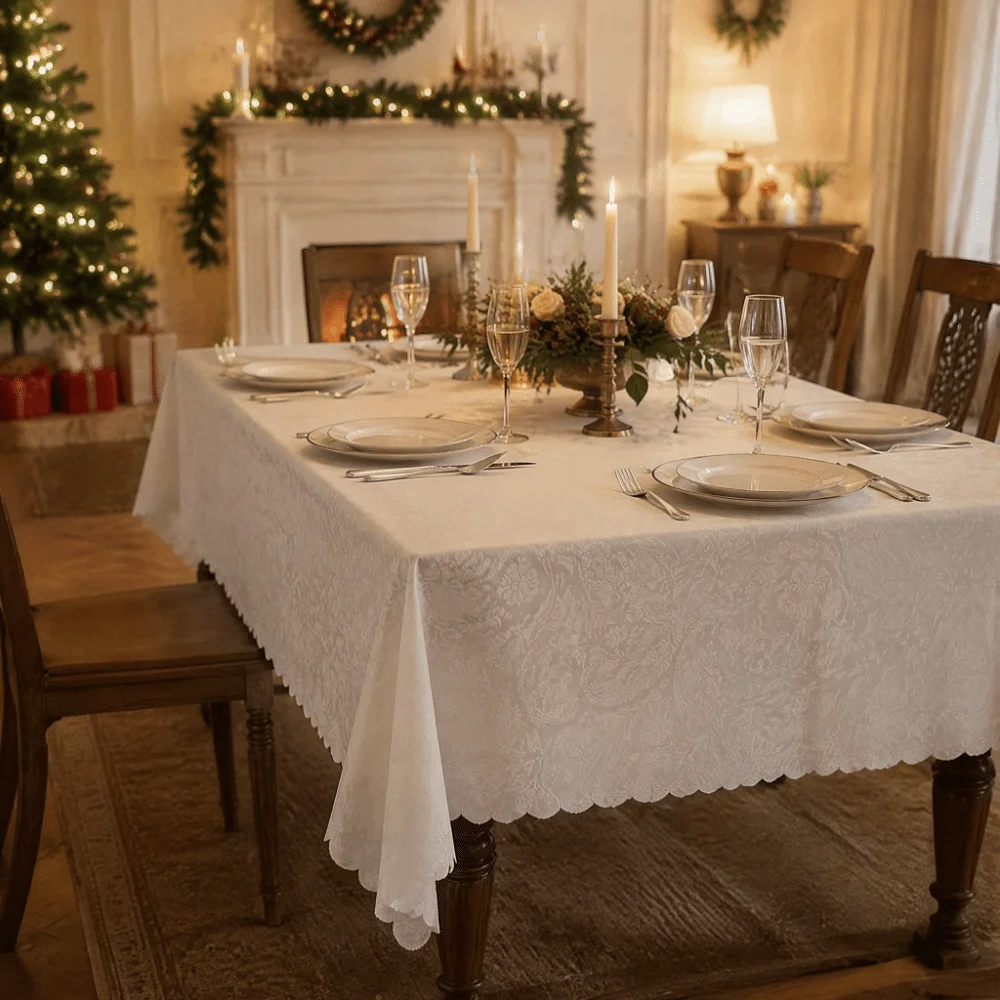 European Style Rectangular Tablecloth Oil Resistant Heat Resistant Embroidered Table Cloth Stain Resistant Easy Clean