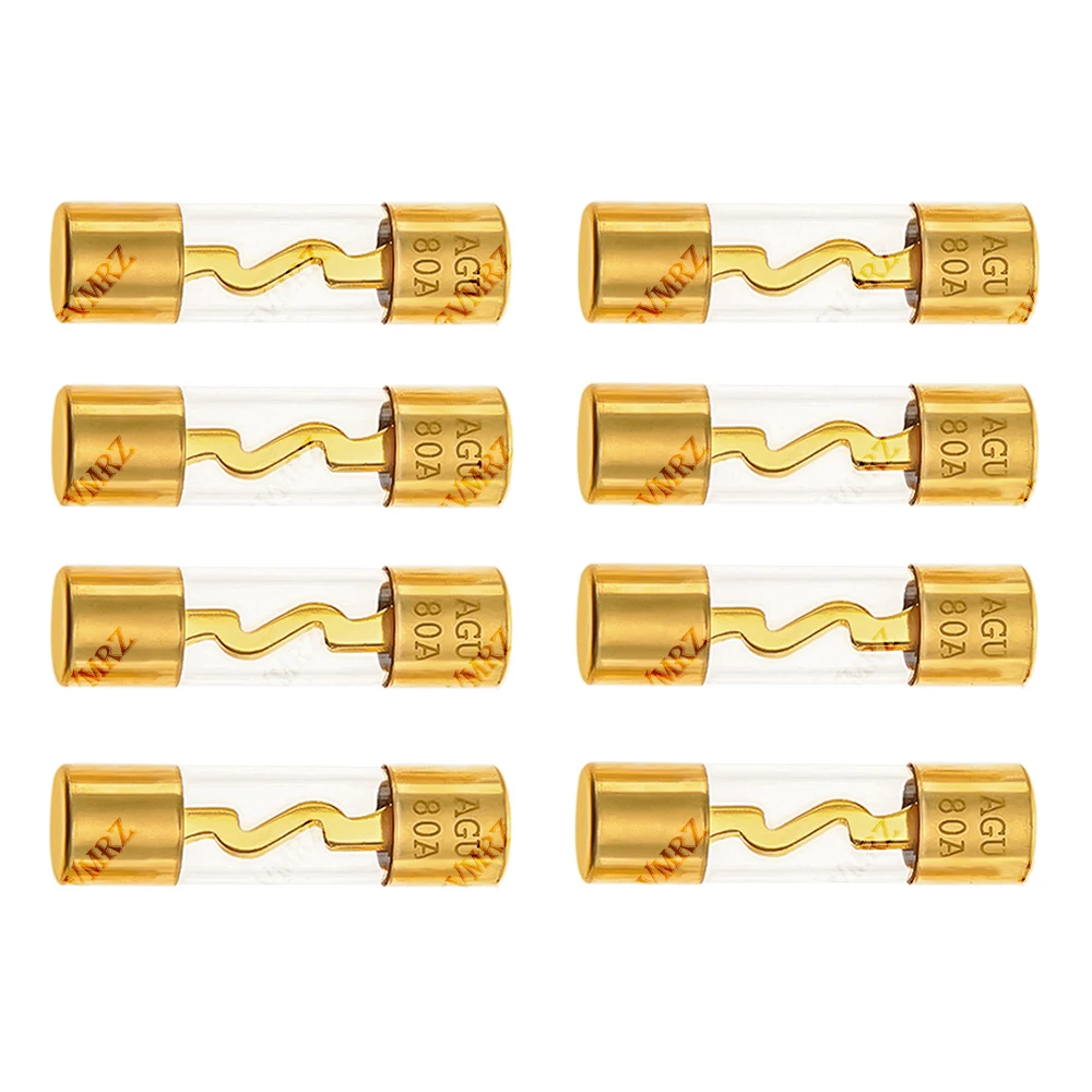 5PCS 10A -100A 10*38 50A 60A 70A 80A 100A Gold Plated Glass AGU Fuse Fuses Pack Car Audio Amp Amplifier 10A 15A 20A 25A 30A 40A