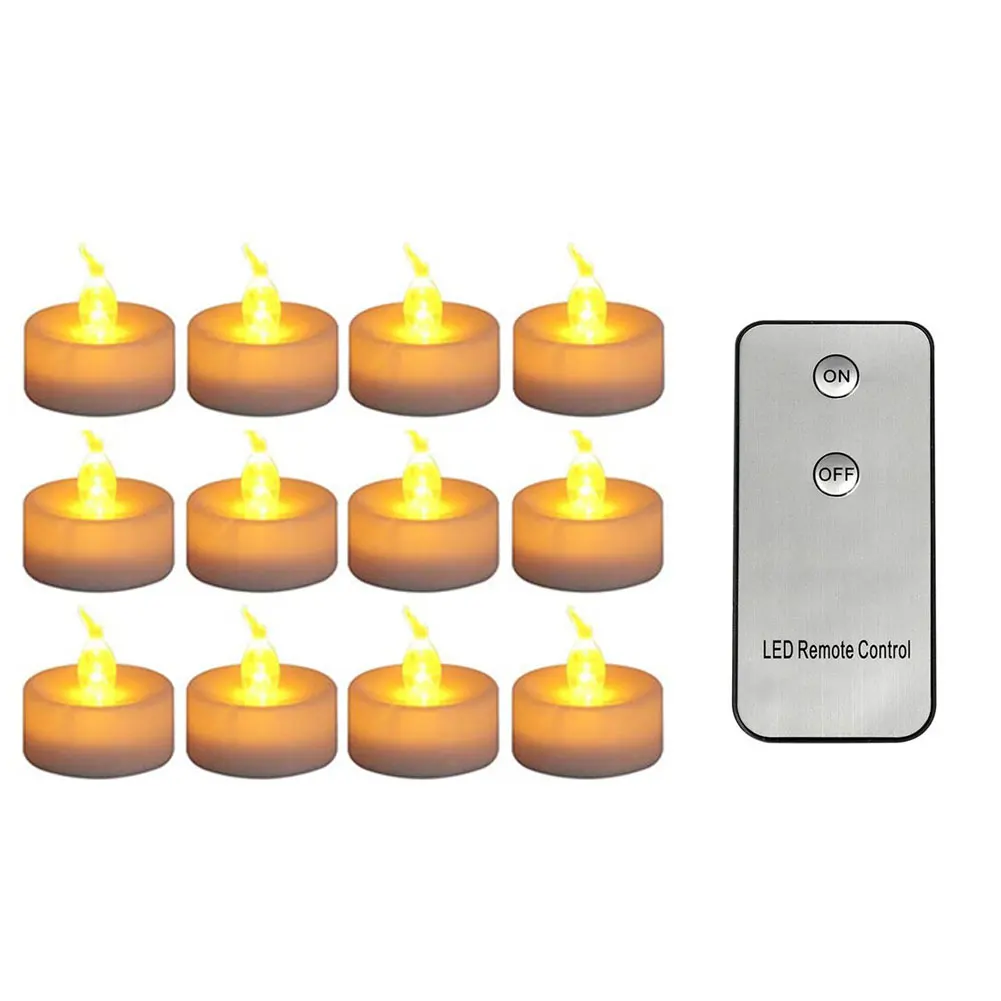 3/6/12 Pieces Remote Control White Flameless Decorative LED Tealight Candles Battery Operated Small Yellow Flickering Light