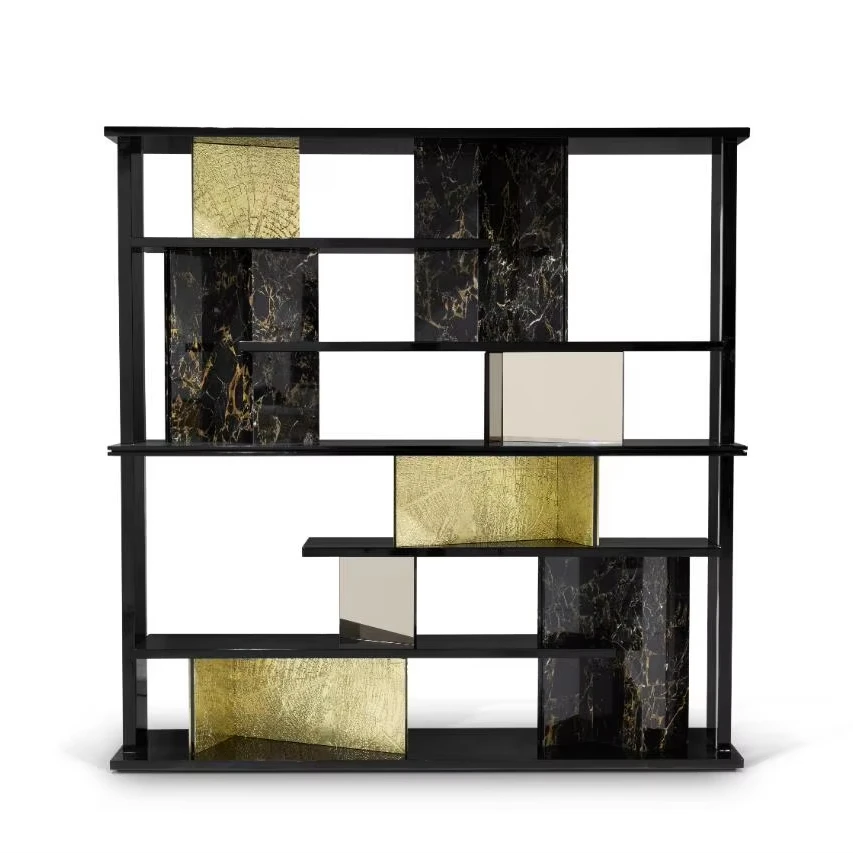 Light Luxury Marble Floor Display Shelf Post-modern High-end Bookcase Italian Bookshelf Solid Wood Storage Shelf