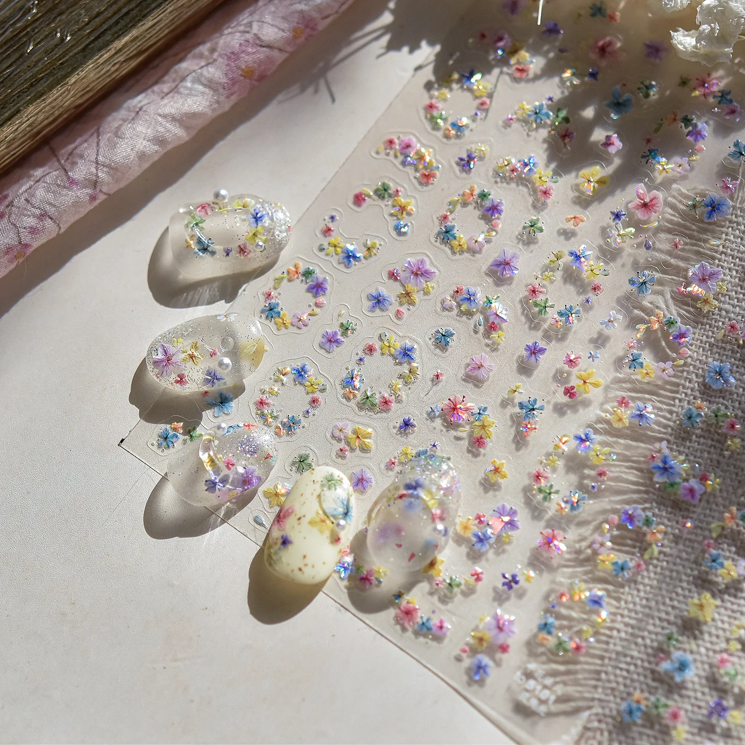

5D цветные наклейки для ногтей с цветами, гирляндами и лепестками, самоклеящиеся декоративные стикеры для маникюра во французском стиле