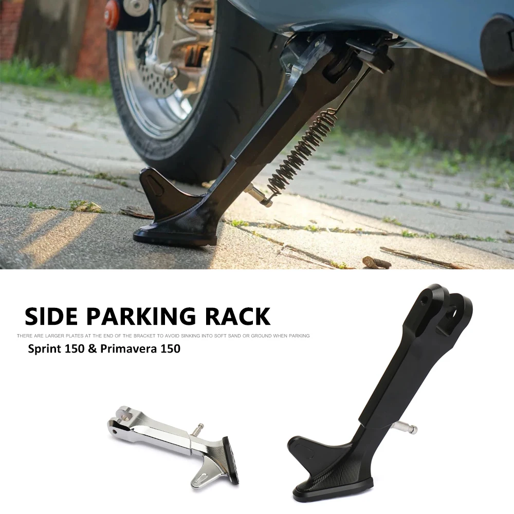 

For Vespa Primavera PRIMAVERA 150 Sprint SPRINT 150 Motorcycle Kickstand Sidestand Side Support Stand Parking Rack Black Silver