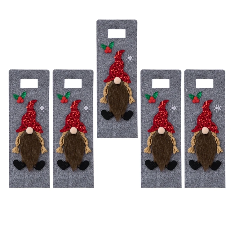 5pcs Christmas Wine Bottle Cover Plush Gnomes Designs Festival Table Decors Gift