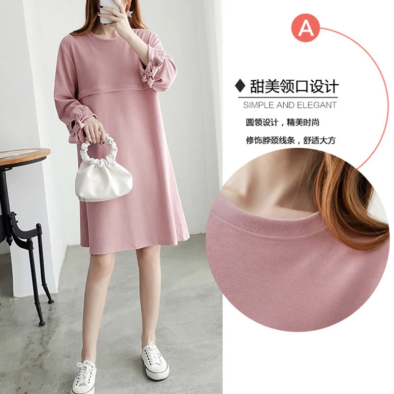 Maternity Autumn Nursing Clothes Spring Autumn Cotton Long Sleeve Loose Stylish Slimming Dress for Pregnant Women Mom Dress