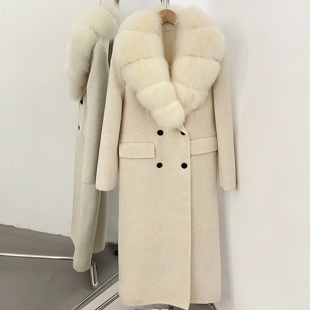 Women's Oversized Wool Blend Long Overcoat Double Face Outerwear Thick Warm Minimalist Old Money Style Office Wear Cold Season