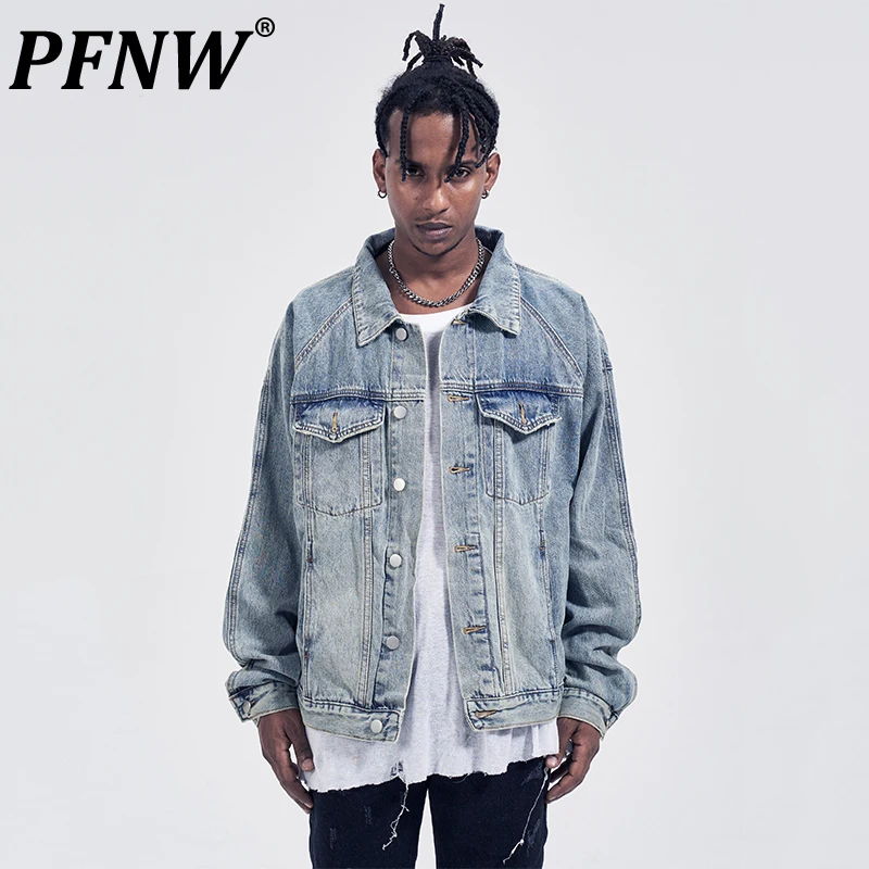 

Мужские джинсовые куртки PFNW High Street, потертые, свободные драпировки, однобортные, однотонные, винтажные, мужские пальто, новинка 2024, 12C617