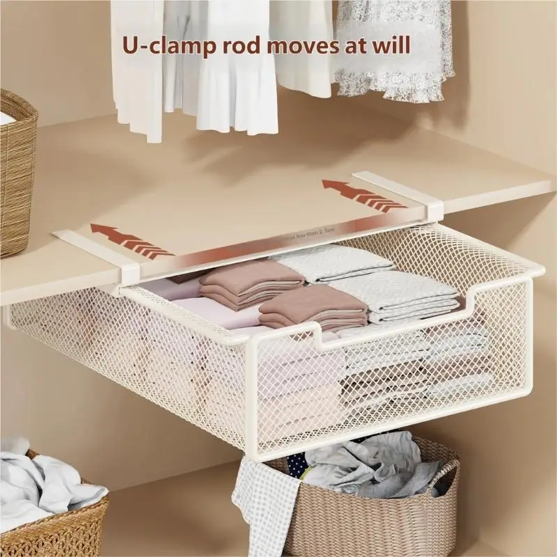 

Iron Closet Drawer Under Shelf Storage Basket For Wardrobe Storage Space Saving And Easy Installation 87HA