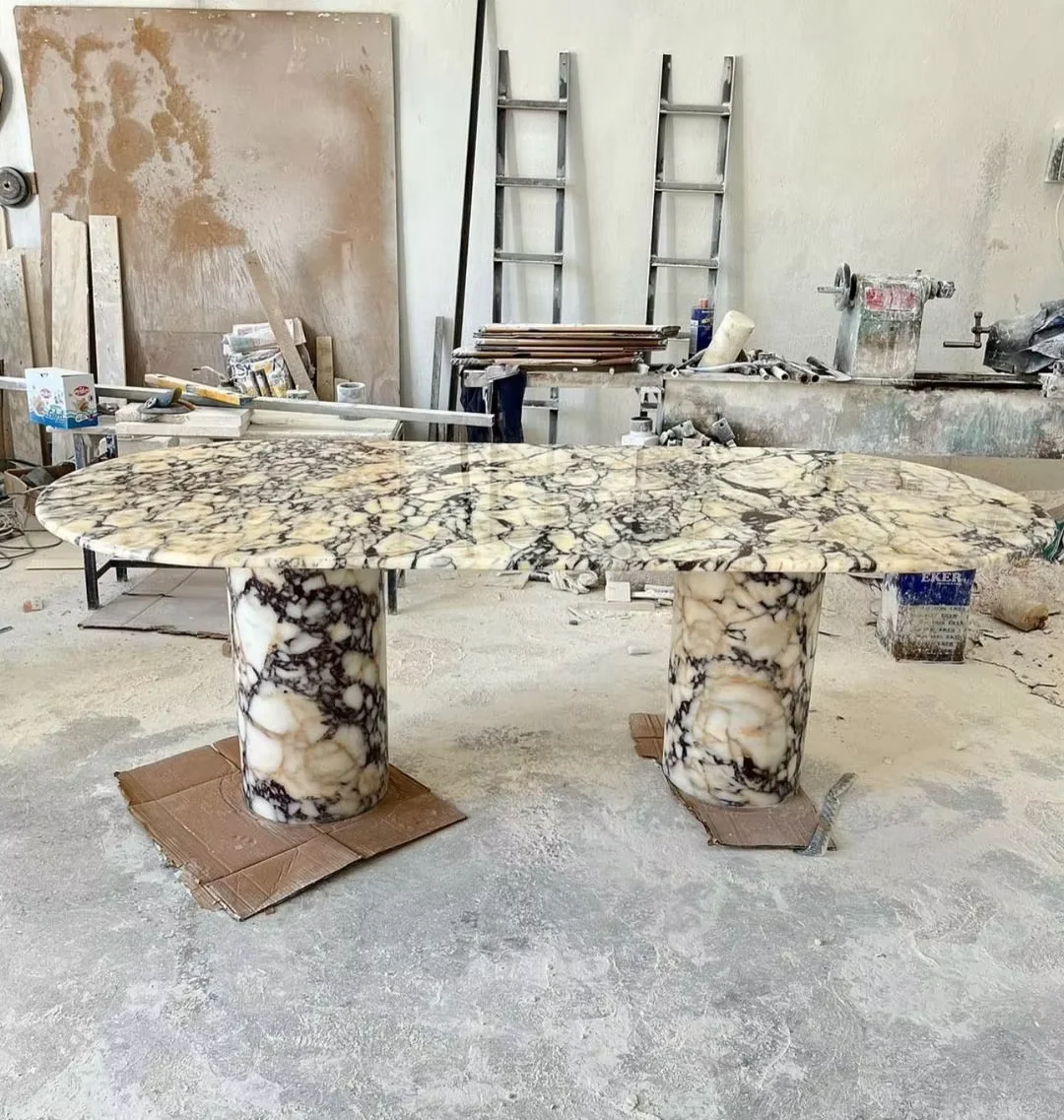 8 Seat Violet Purple Calacatta Viola Marble Dining Living Room Coffee Table Calcutta Viola Marble Dining Table
