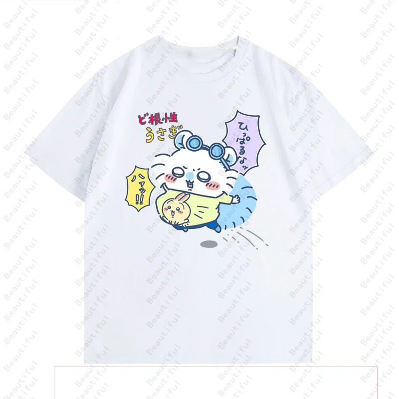 جديد اليابان Chiikawa الكرتون طباعة المرأة أنيمي نمط غير رسمي قصيرة الأكمام تي شيرت الصيف الشارع موضة المرأة ملابس علوية من القطن تيز