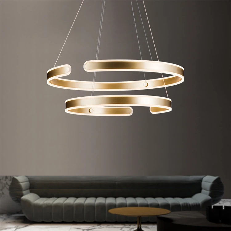 Pendant Lamp Circle Gold Luxury Chandelier Kitchen Office Hotel Project Custom LED Pendant Light for lobby lighting