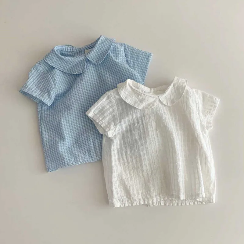 

Новые летние хлопковые футболки с коротким рукавом для девочек 2026 года, однотонные детские топы с воротником-стойкой