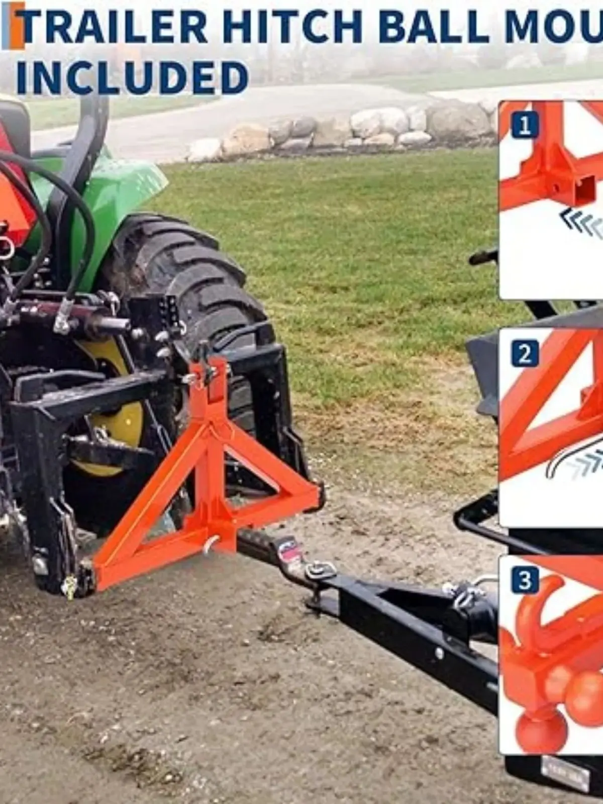Suitable For  3 Point Hitch Receiver for Category 1, 2 in Receiver, 3 Ball & Hook, Heavy Duty Trailer Hitch For  LM25