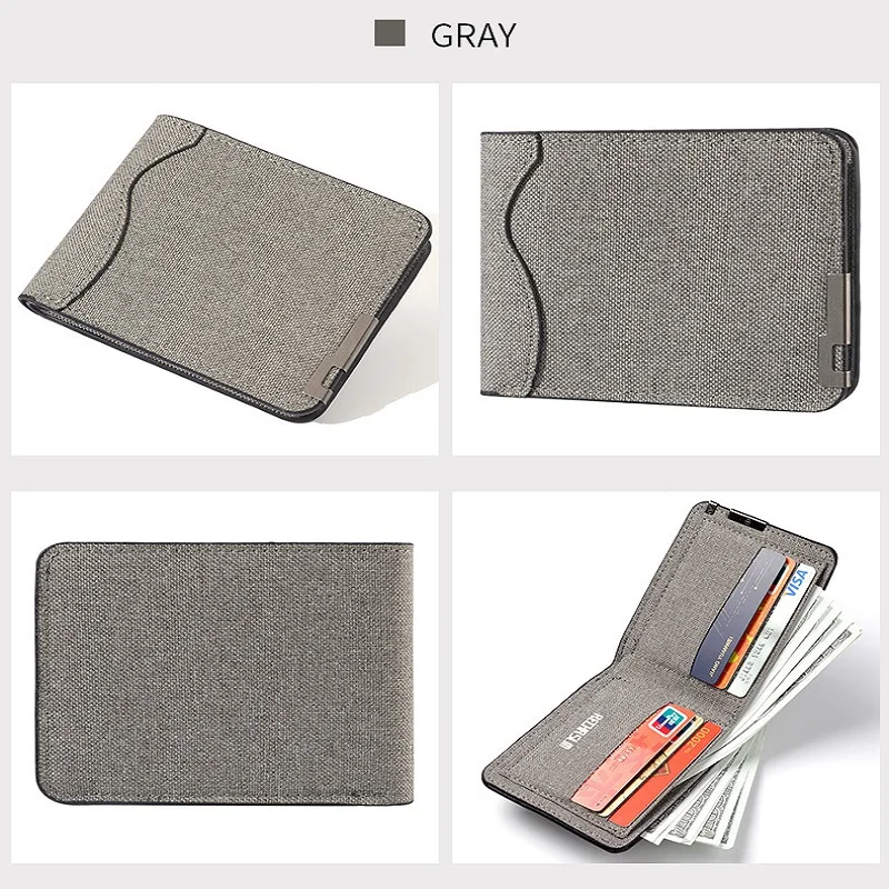 Men\'s And Women\'s Slim Fit Double Fold Canvas Wallet With Metal Decoration, Casual Denim Style Cash And Card Wallet