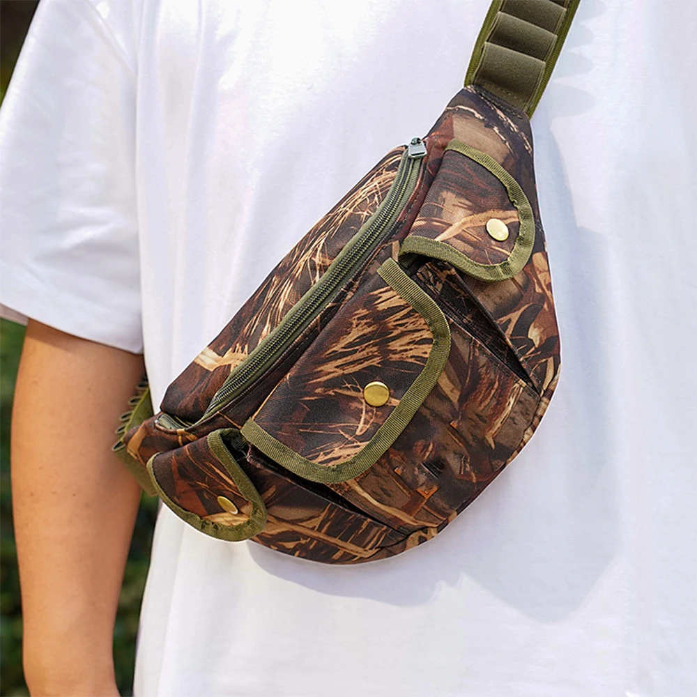 Tactical Concealed Waist Pack Camo Adjustable Organizer Multifunctional Crossbody Bag with 20 Bullet Holes for Outdoor Shooting