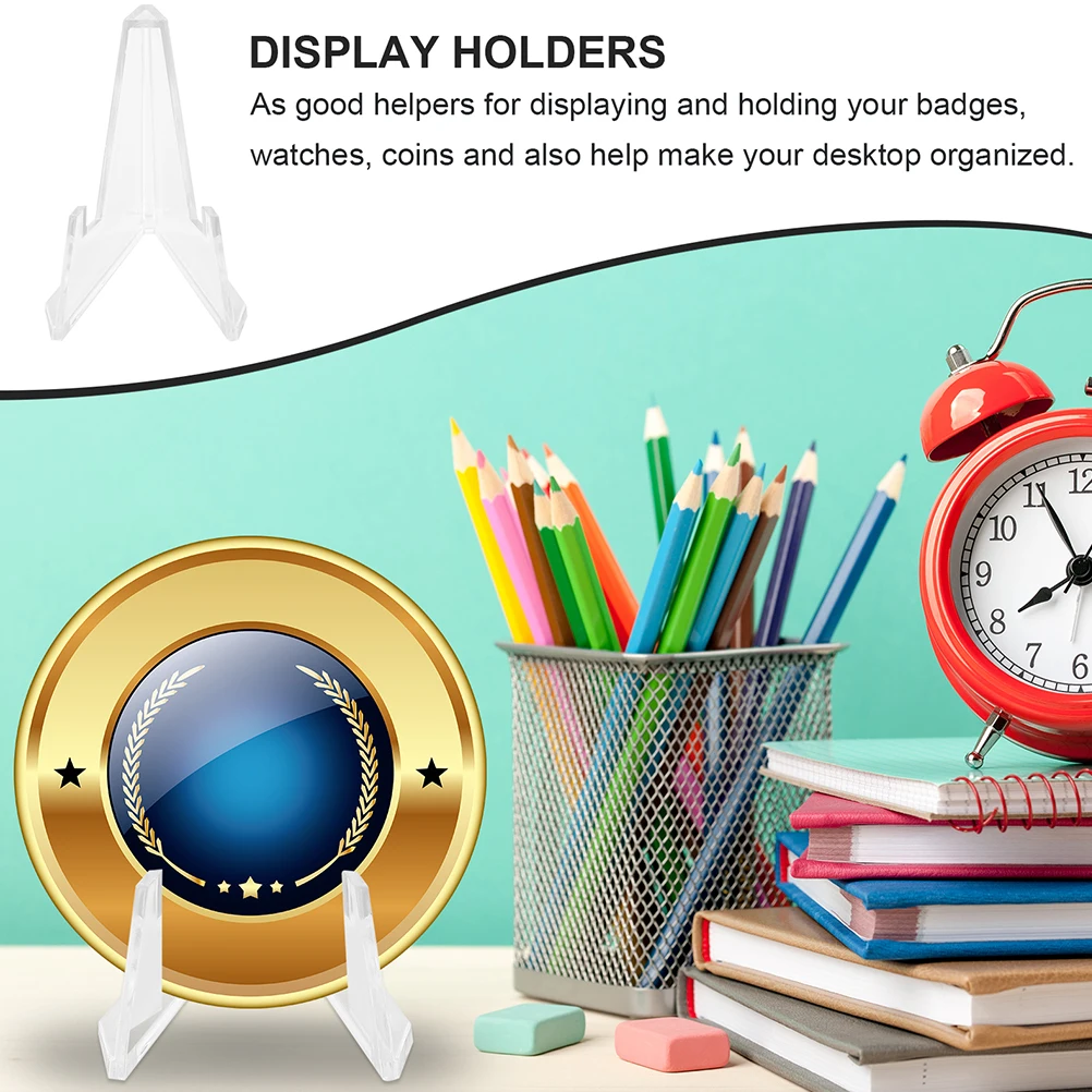 

15pcs Display Stands Coin Holder Clear Plastic Easels Challenge Medal Badge Stand Compact Stable Base Trading Card Plaque Mini