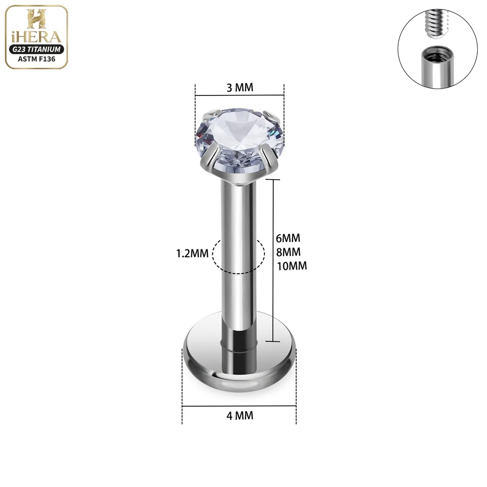 5/50 Stück G23 Titan Piercing Labret Lippenstecker 16G Innengewinde Ohrstecker Nasenstecker Tragus Knorpel Helix Daith Körperpiercing – Detail 1
