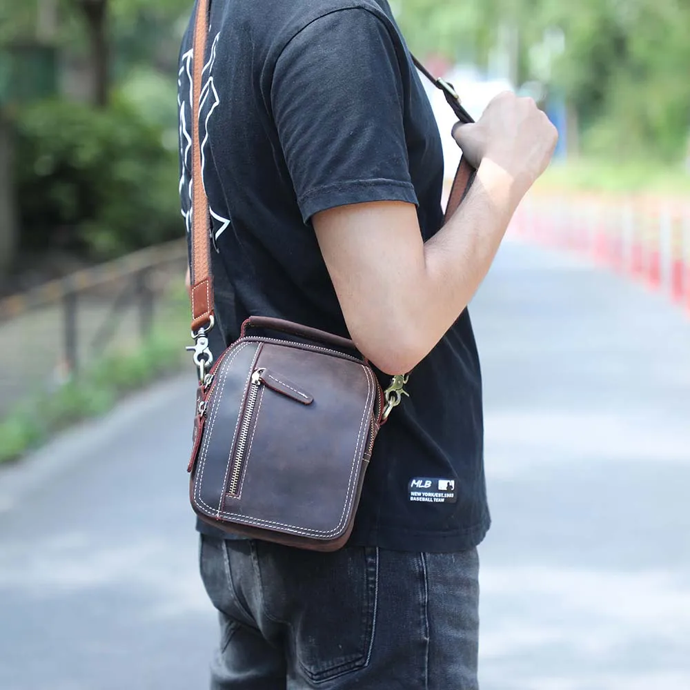 Echtes Leder Vintage Herren Umhängetaschen Crazy Horse Leder Messenger Bag Schultertasche Rindsleder Retro Mode Casual – Detail 5