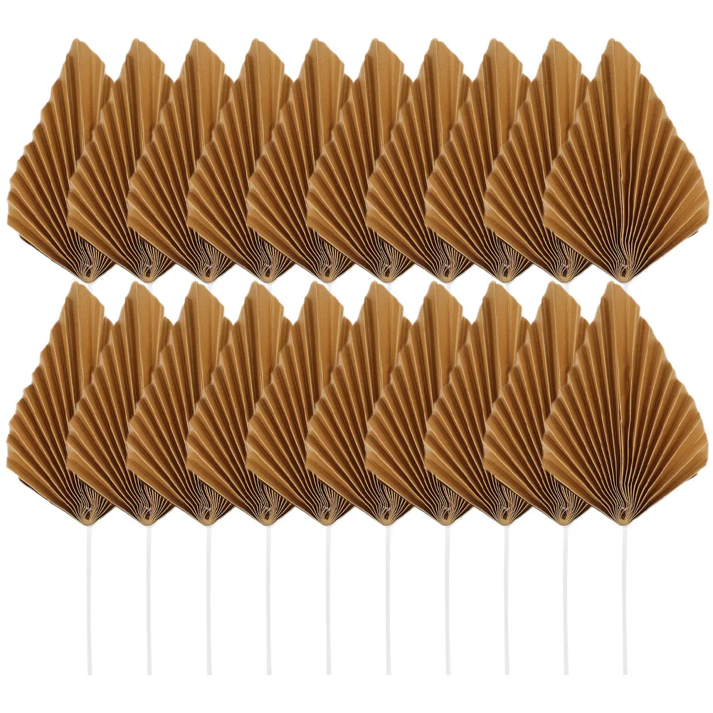 

20pcs Golden Palm Leaves Decor Palm Leaf Cake Toppers Birthday Party Decorations Foldable Picks for Cupcakes Dessert