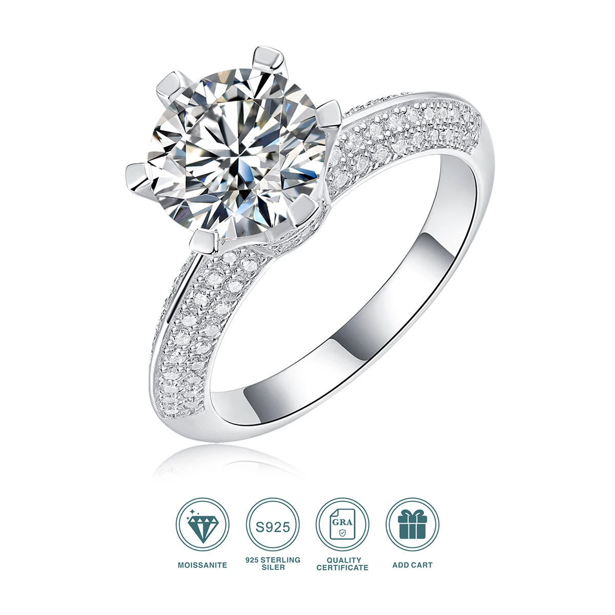 

JIUZUAN 1/2/3Ct Moissanite Bridal Ring, S925 Silver, 18K White Gold Plated, Six-Prong Solitaire, Ideal for Engagement or Wedding