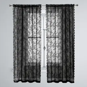 Lace Curtain Resistant Floral Pattern para casa, fino, à prova de poeira, lavável, decorativo, preto, puro, arejado, protetor solar 12 principais vendas cortinas em renda - №10