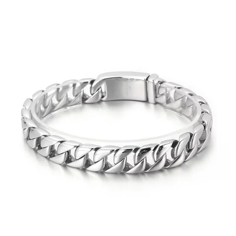 Silver Cuban Link Bracelet for Men Waterproof 316L Stainless Steel Curb Chain Bracelet Minimalist Hip Hop Wrist Jewelry