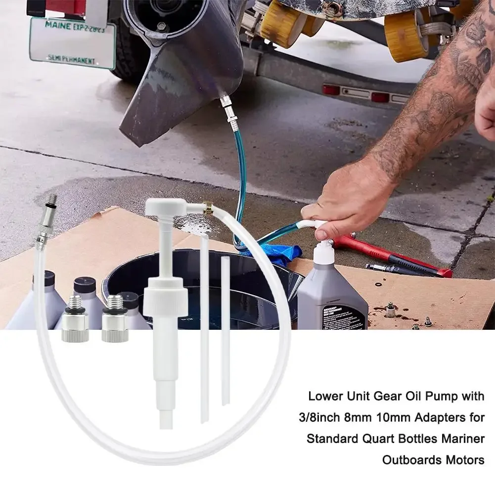 

Lower Unit Gear Oil Pump with 3/8inch 8mm 10mm Adapters 1 Set for Standard Quart Bottles Mariner Outboards Motors