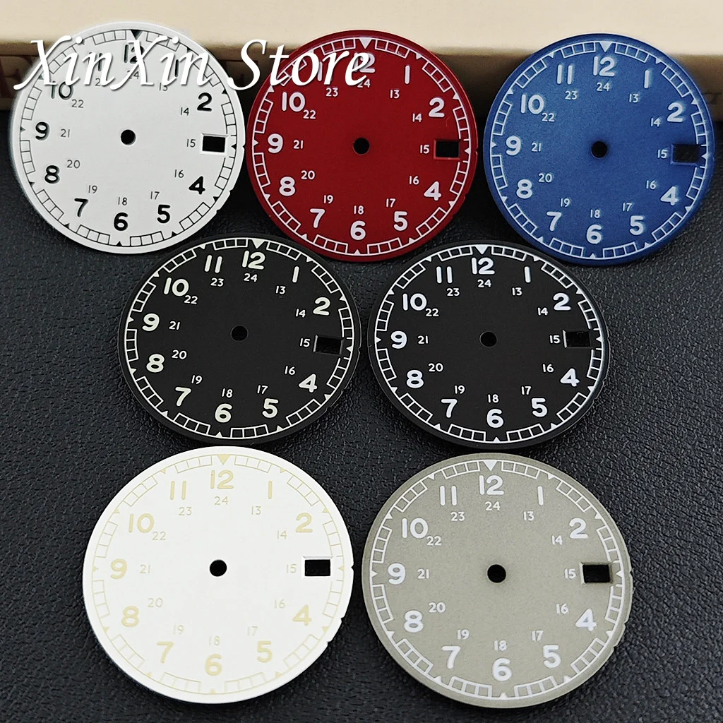 28.5mm Pilot Military Field Watch Dial With Date Window 24H Markers Watch Face DIY Mod Parts for NH35 4R35 Mechanical Movement