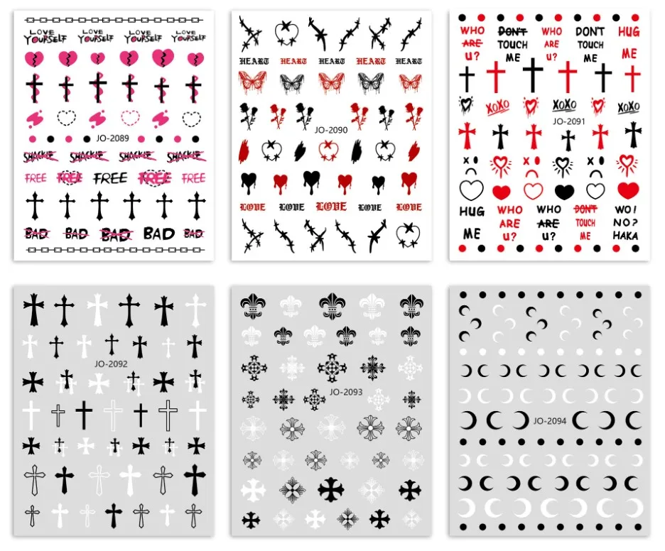 Nail Art Sticker Cross Nail  Black And White Design Decoration Sticker Foil Decal Accessories Nail Decoration