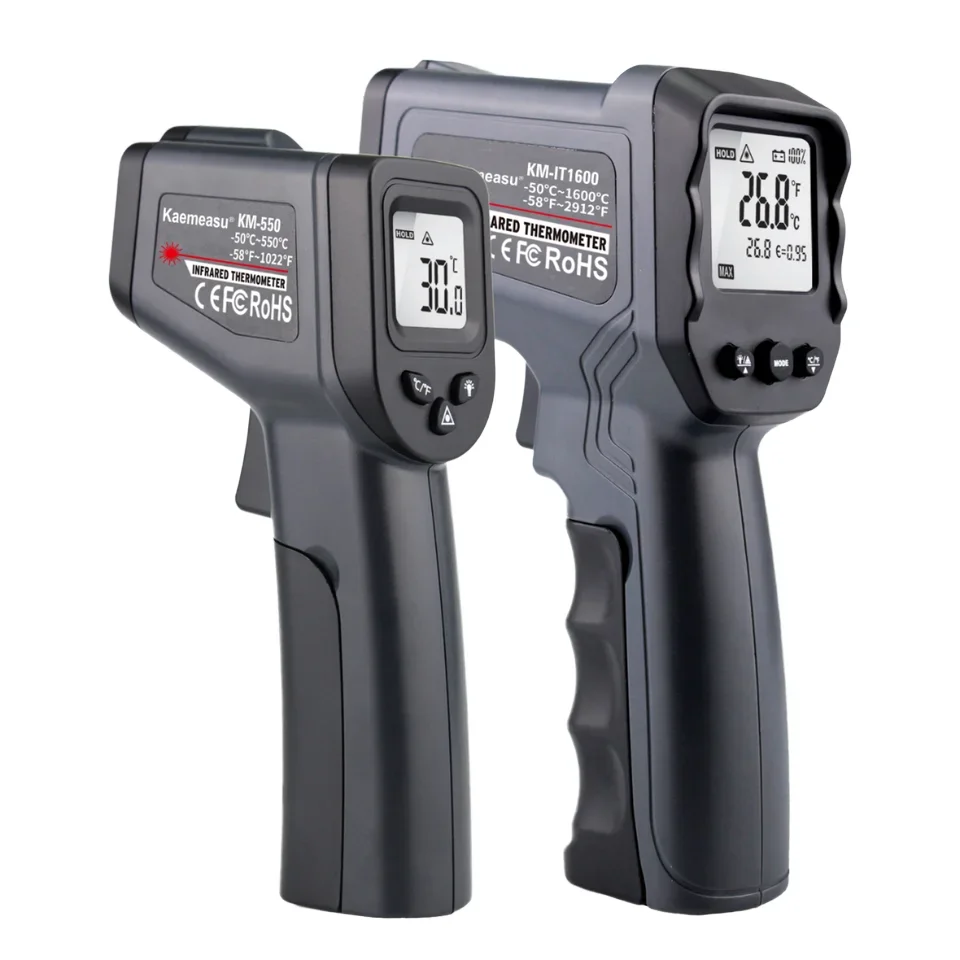 Kaemeasu KM-IT OEM/ODM Industrial Double La ser USB IR Thermometer -50~1600C High Temperature Alarm ABS+PC Material 1-Year