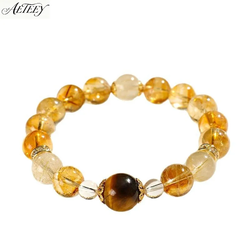 AETEEY Natural Yellow Tourmaline Tiger Eye Bracelet Women Wealth Lucky Crystal Bead Light Luxury Elegant Wrist Jewelry