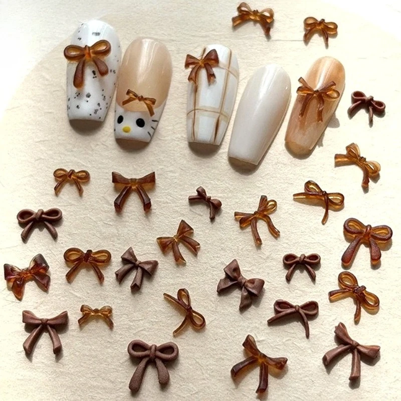 لطيف الراتنج Bowknot البني الأحمر الأسود الوردي ربطة القوس فيونكة سحر جميل الشريط بسيط أنيق مسمار الفن زينة مانيكير أداة الملحقات