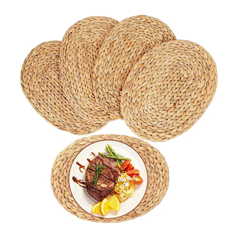 Oval Woven Placemats, Natural Water Hyacinth Placemats , Straw Braided Rattan Placemats, Non-Slip Placemats 12X16 Inches 4Pack