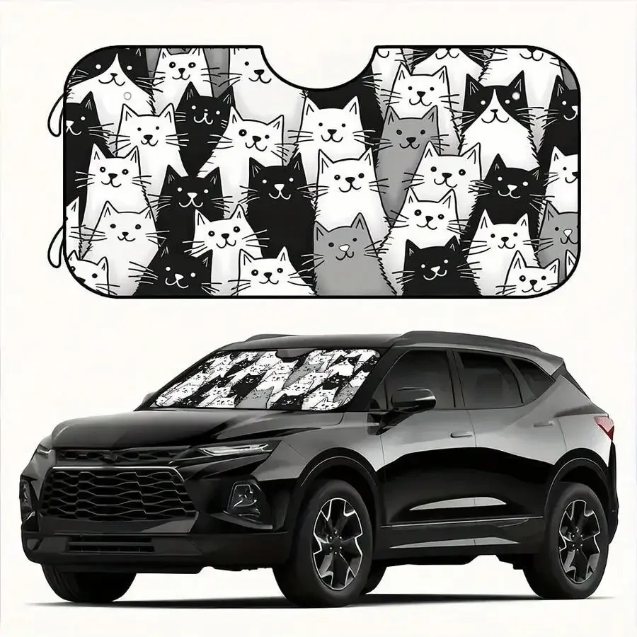

Black And White Cat Print Car Windshield Sunshade UV Protection Auto Sun Shield