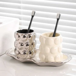 Luxury Electroplated Ceramic Mug Set Lovers Double Toothbrush Cup Gift Home Toothbrush Cartridge Cup Toilet Bathroom Accessories