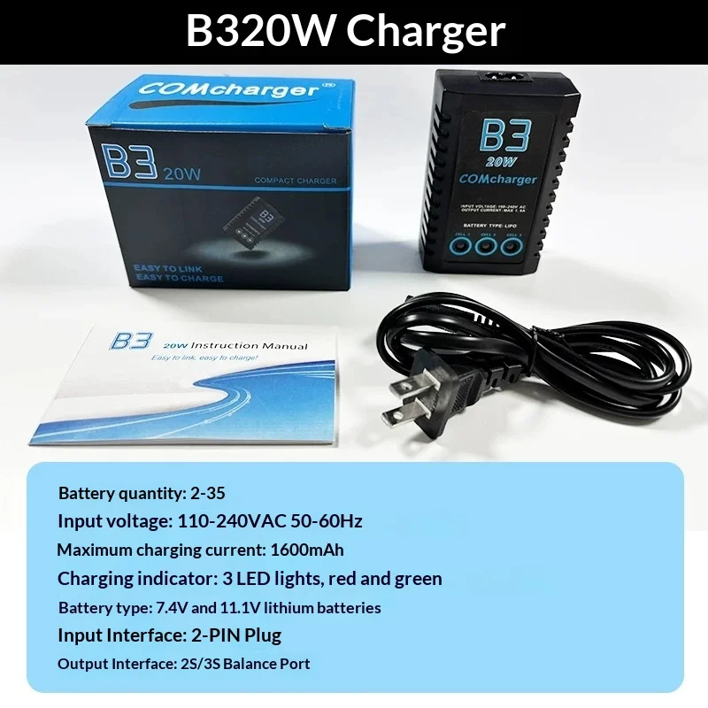 

B3 Charger 20W Simple Balance Charge 2S/3S Lithium Battery Charge Model Car Model Ship Model 7.4V/11.1V