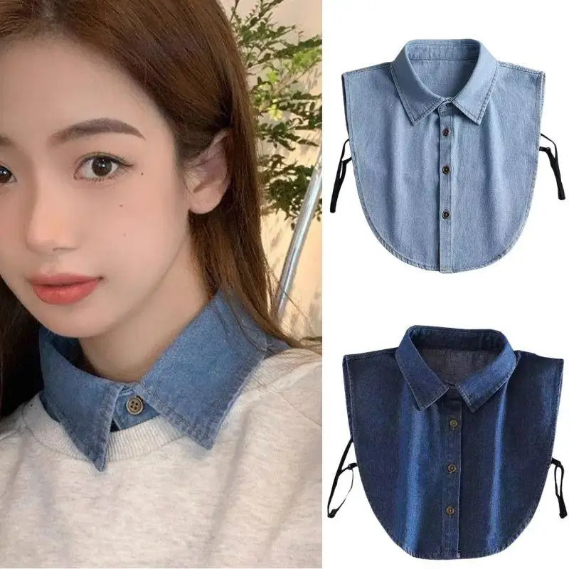 

Women's Blue Washed Denim Pointed Collar Fake Collar, Professional Casual Versatile Decoration Half Shirt Style Collar 2025