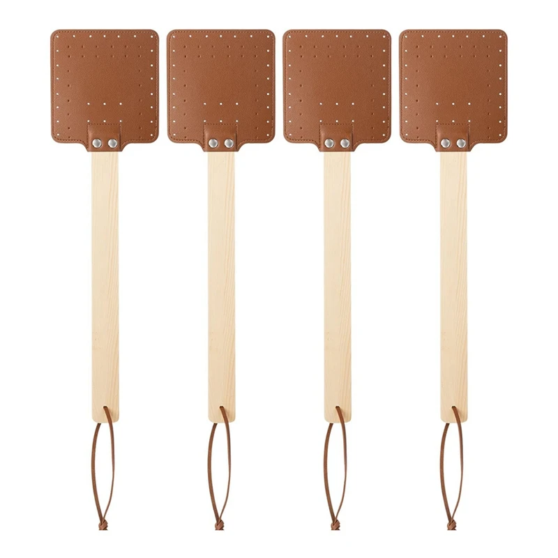 

4 Pieces 17.3 Inch Fly Swatter Leather Fly Swatter Long Fly Swatter Manual Fly Swatter Wood Handle Bug Swatter-A03I
